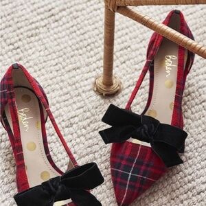 Boden Red Plaid Women's Shoes with Bow